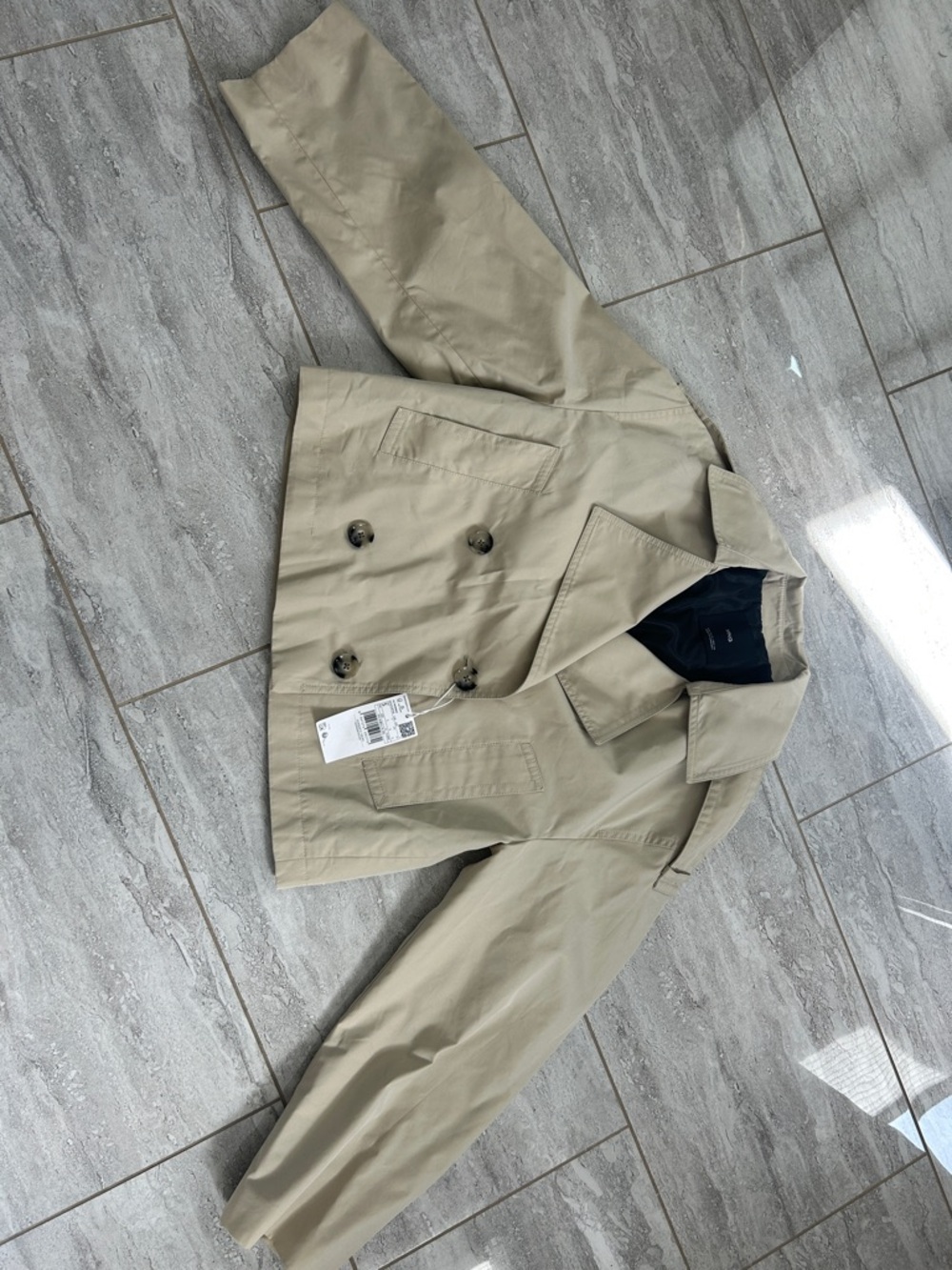 Mango Beige Cropped Trench Coat